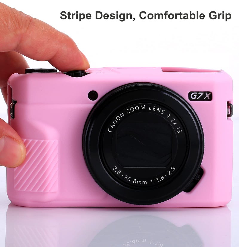 يساو حافظة كاميرا G7X من السيليكون، غطاء حقيبة ناعم من المطاط خفيف الوزن للغاية لكاميرا Canon PowerShot G7X Mark III + قماش من الألياف الدقيقة (وردي) - Image 2